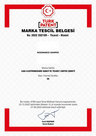 Trademark Registration Certificate - Resonance Damper
